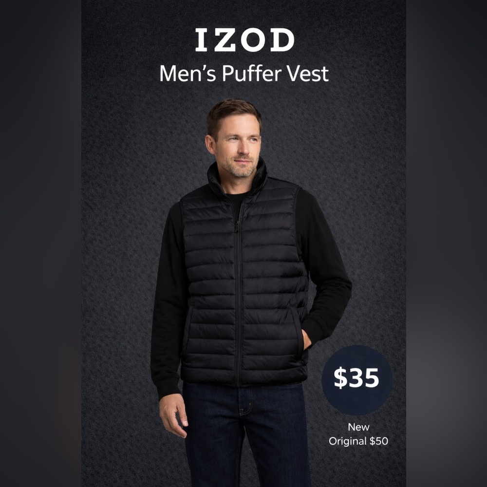 IZOD Men's Dark Puffer Vest - Picture 1 of 1